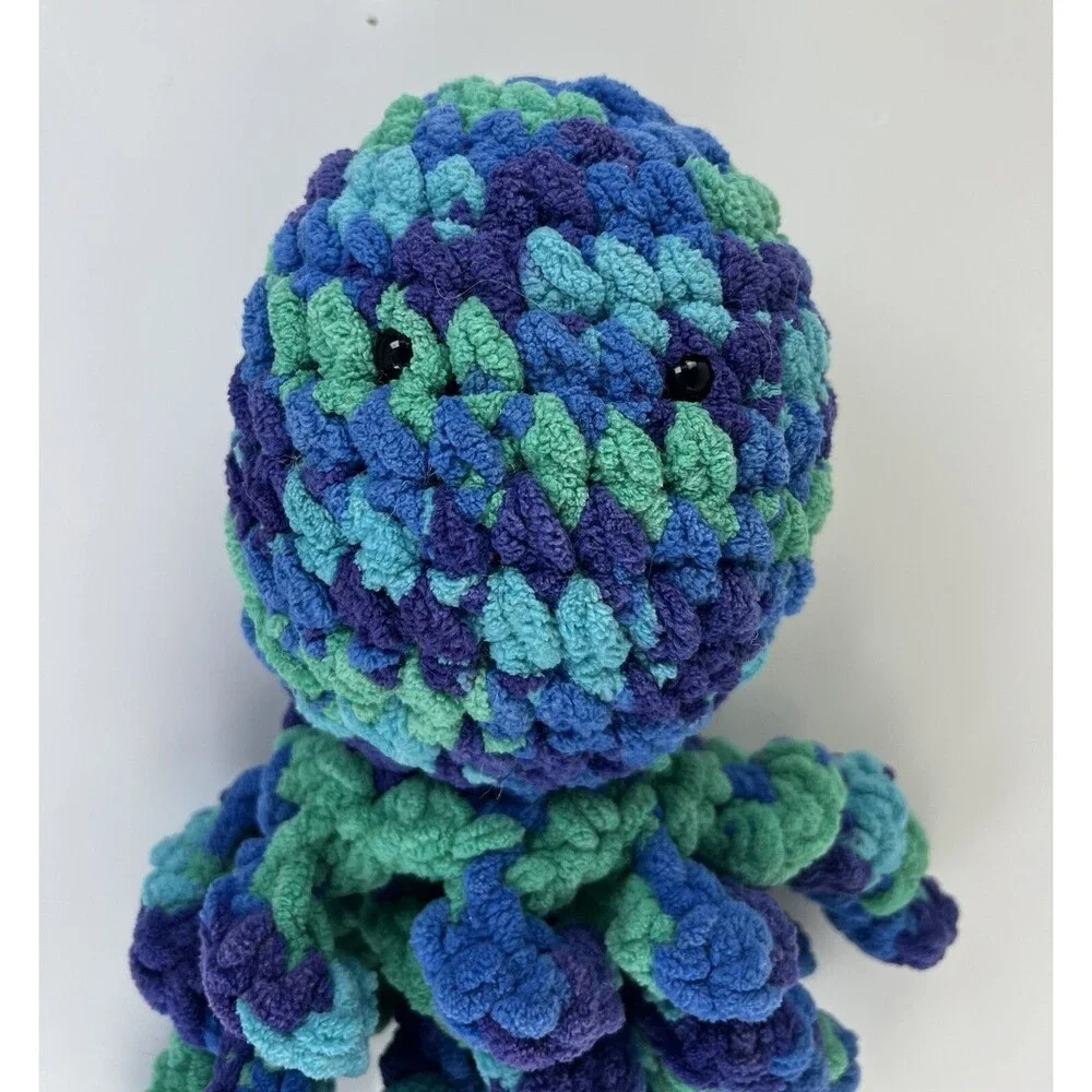 Crochet Handmade Plushie Blue & Green Knit Octopus Jellyfish Stuffed Animal Toy